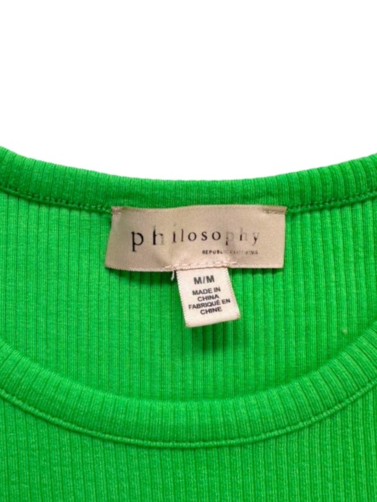 Philosophy Green Ribbed Ruffle Sleeve Tank Top Size Medium Soft Stretch - Picture 3 of 9